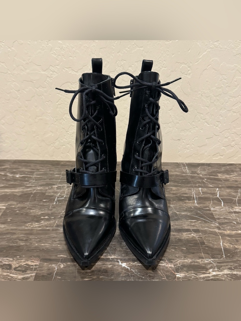 AllSaints Bianca Point Toe Patent Leather Boots - Picture 5 of 13